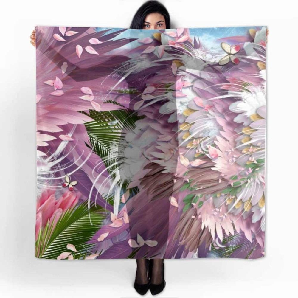 Pink Feathers Chiffon Oversized Square Scarf - Picture 2 of 2